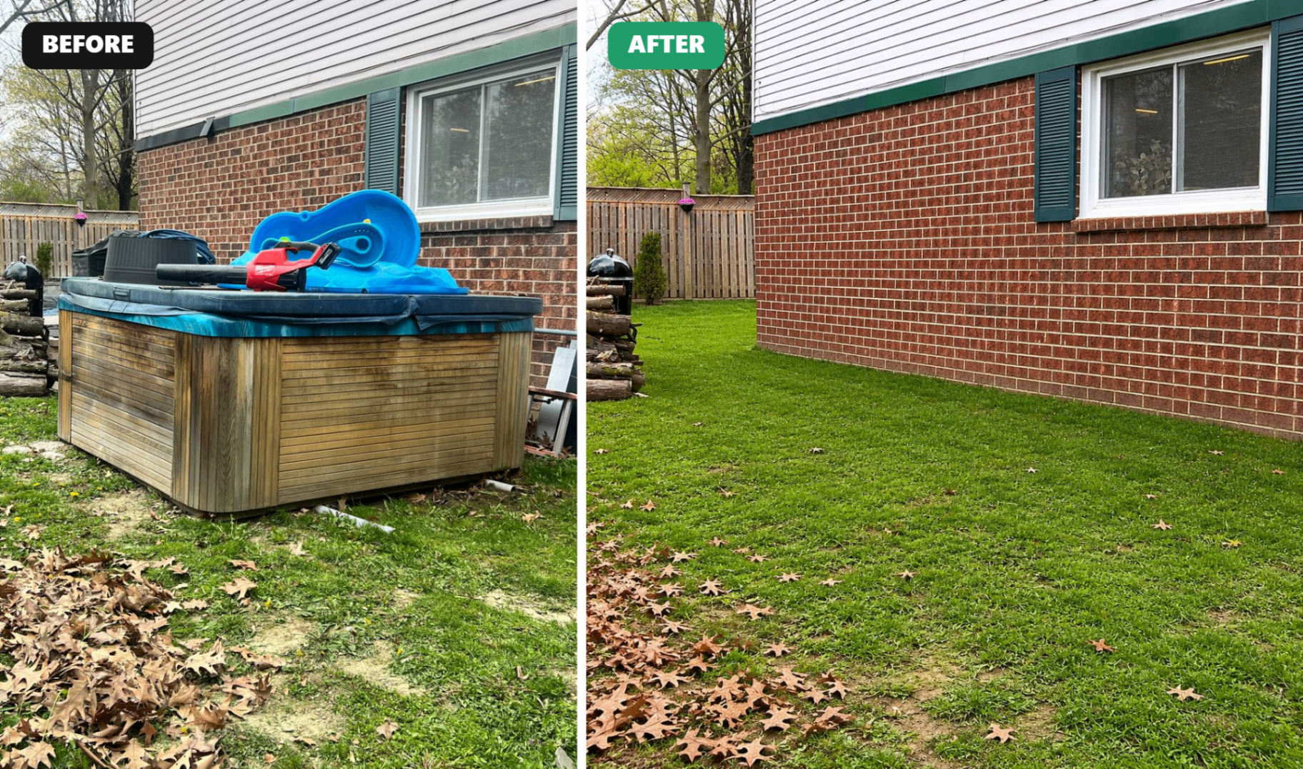 Hot tub removal before and after — AlexCarter crew cleared a backyard hot tub in the GTA