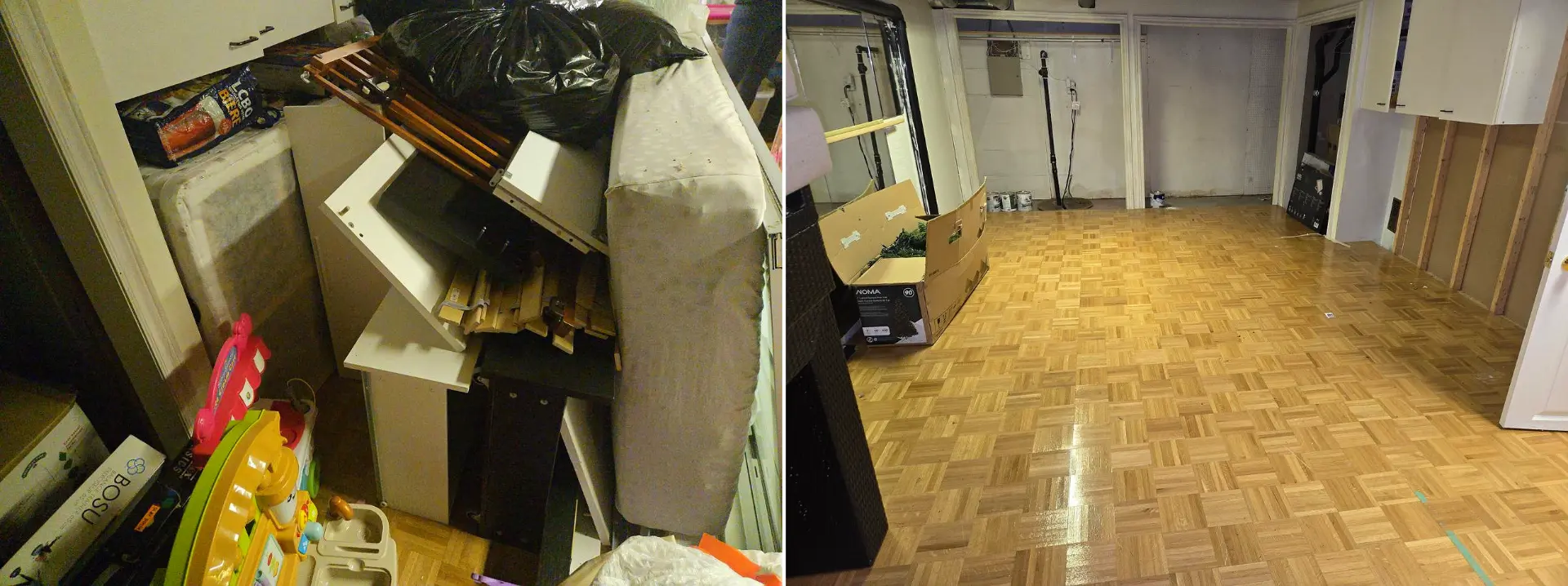 After: basement cleanout before and after